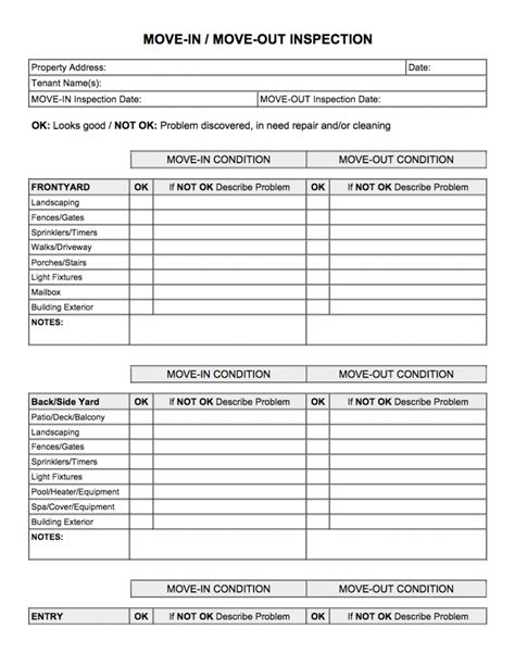 editable movein moveout inspection  property management forms