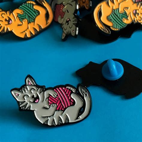 Funny Cat And Yarn Enamel Pin Badge By Woah There Pickle