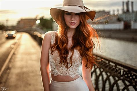 Women Model Redhead Georgiy Chernyadyev Hat Street Bokeh Long