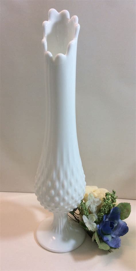 Fenton White Milk Glass Swung Vase Stemmed Footed 13 3 4 Tall Etsy