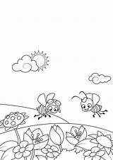 Primavera Colorare Coloring Lente Bees Kleurplaat Bijen Tuin Kleurplaten Disegni sketch template