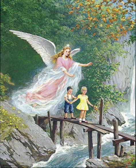 vintage  art print guardian angel protects children  danger