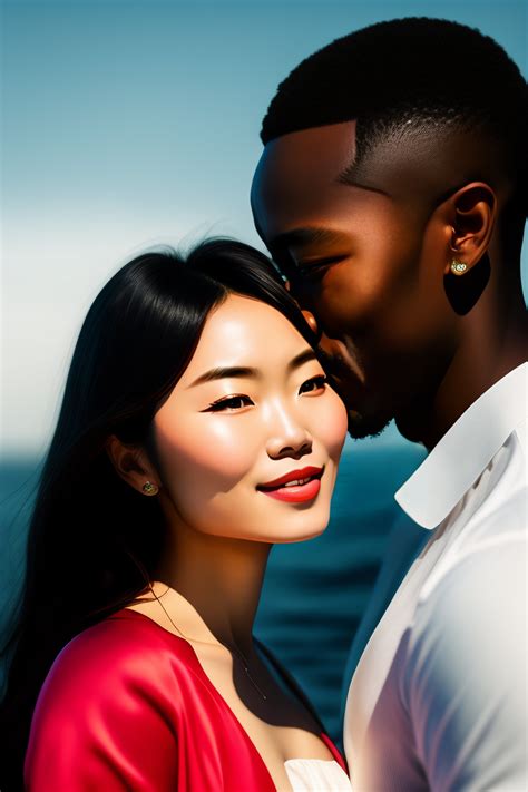Lexica Portrait Of A Beautiful Japanese Girl Kissing An African Guy