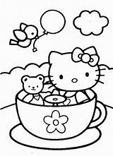 Kitty Hello Teddy Coloring Bear Tea Cup Pages sketch template