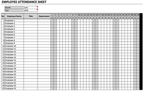 employee attendance template   calendar
