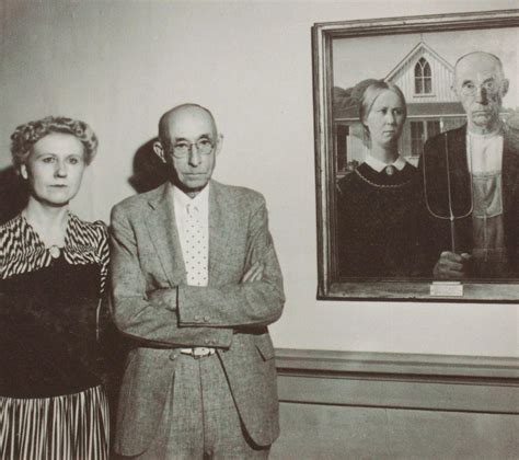 models  american gothic stand    painting  painting  grant wood