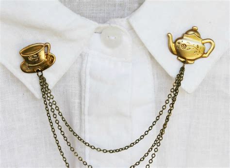 brass teapot collar pins collar chain collar brooch lapel