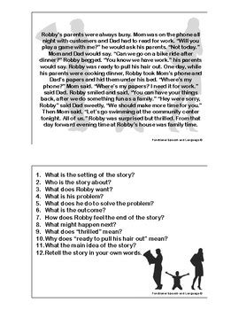 short stories  comprehension questions  functional speech