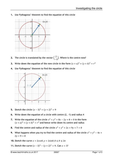 equations  circles worksheet circles   circle worksheet