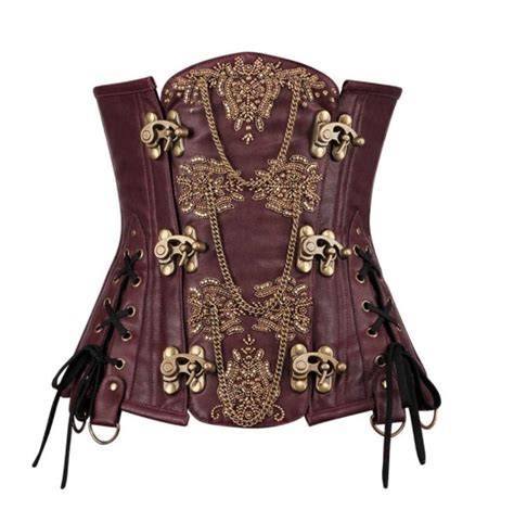 steampunk brown faux leather steel boned underbust rebelsmarket