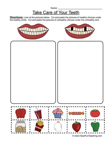 clean teeth worksheet sorting  fun teaching dental health