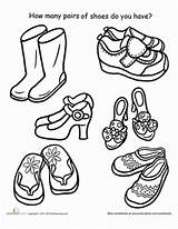 Shoes Coloring Pair Schoenen Drawing Pairs Worksheet Worksheets Kleurplaat Preschool Many Shoe Pages Color Find Printable Thema Math Education Afbeelding sketch template