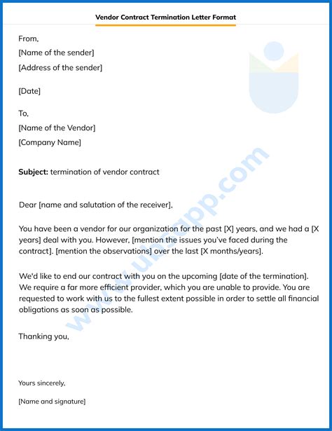 termination  vendor letter