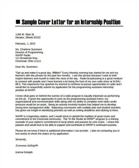 internship cover letter   word  format