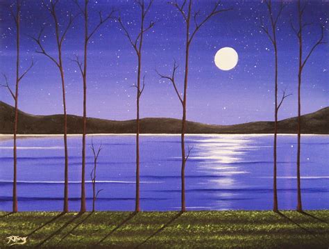 bing art  rachel bingaman night landscape painting starry sky moon