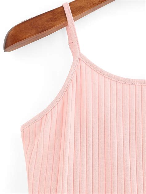 ribbed knit crop cami top pink shein sheinside