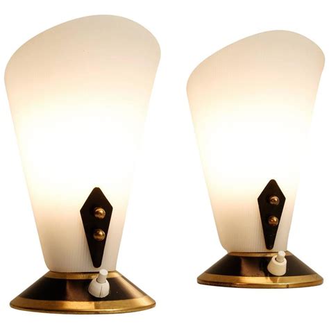 Pair Of Small Table Lamps In Black Gold And White For Sale