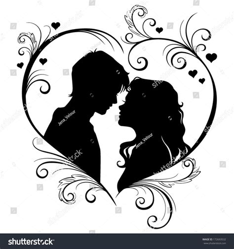 Vector Silhouette Of A Loving Couple In The Hear Frame
