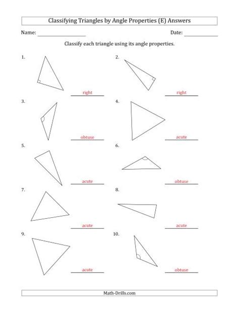 Classifying Triangles By Angle Properties No Marks On