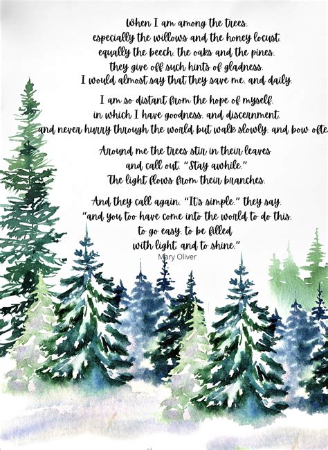 mary oliver poem when i am among the trees american poetry etsy canada
