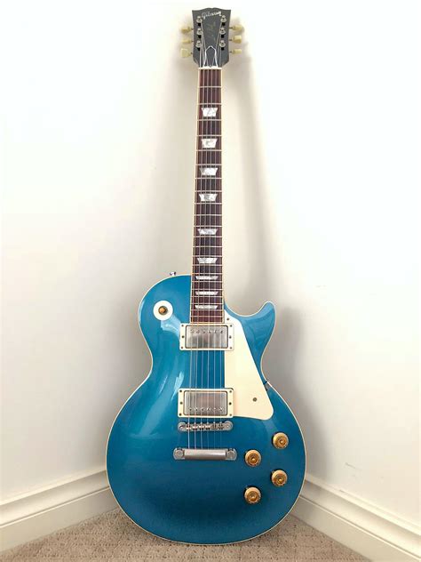 gibson custom shop les paul blue metallic finish omo guitar  search  precision sound