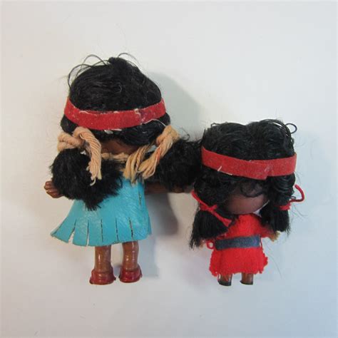 2 vintage mini native american indian vinyl dolls with side glancing eyes