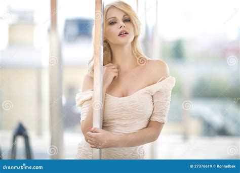 Sensual Blonde In White Dress Stock Image Image Of Elegant Fresh