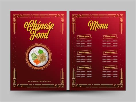premium vector chinese food menu card template  red color