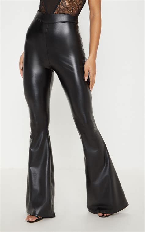 black faux leather flare trouser trousers prettylittlething usa