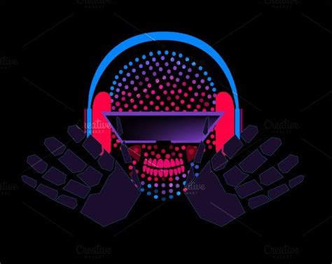 skull icons robot dj with headphones by teagraphicdesign