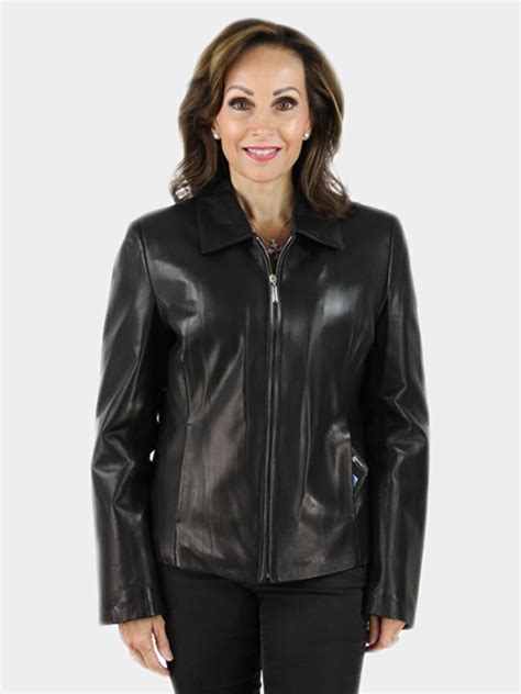 womens black lamb leather jacket estate furs