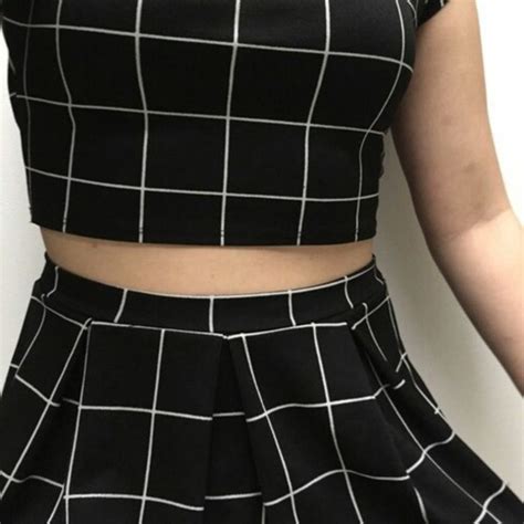 Skirt Black Black And White Square Outfit Grid Skirt