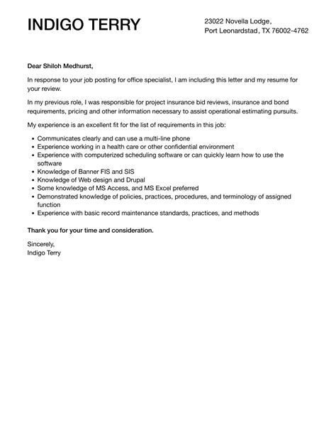 office specialist cover letter velvet jobs