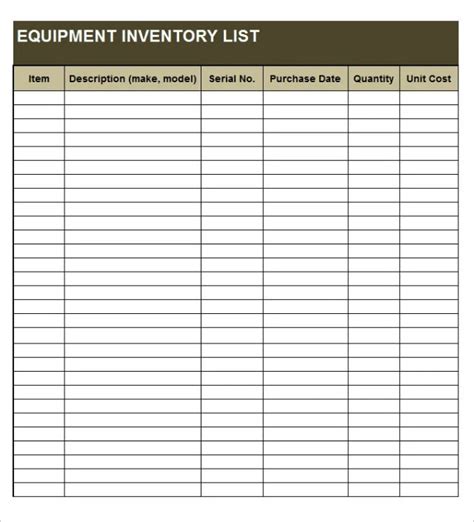 equipment list template   aashe