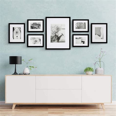 pcs wooden multi photo frames wall hang pic frames set collage black