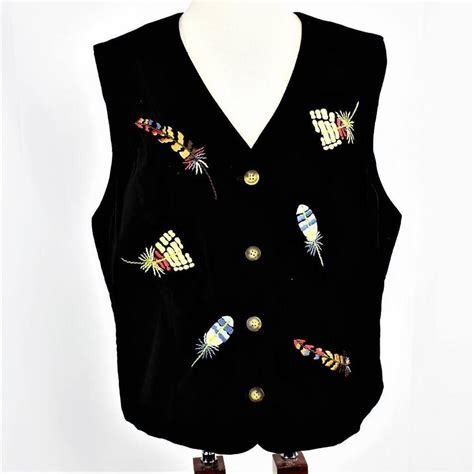 susan bristol womens  vest fitted cotton velvet button front feathers black women clothes