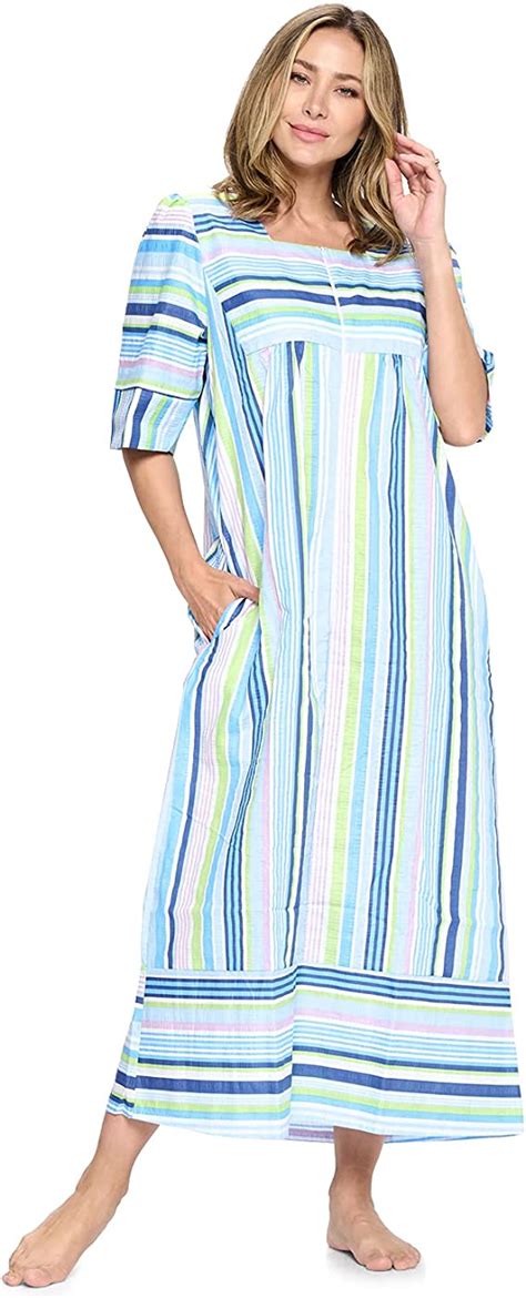 Casual Nights Women S Zip Front Woven House Dress 3 4 Sleeves