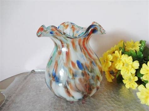 Vintage Murano Glass Vase Fluted With Orange By Abbylanevintage