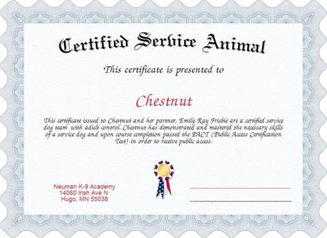 service dog certificate template   certificate templates
