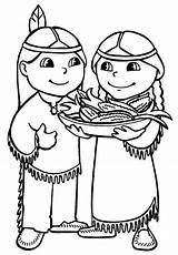 Coloring Native American Pages Indian Printable Thanksgiving Girl Food Kids Cute Printables Color Pilgrim Indians Coloring4free Print Two Serving Couple sketch template