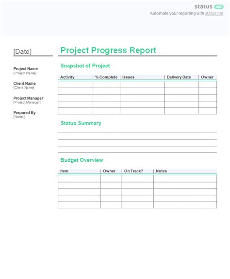 client progress report template
