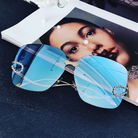 fashion sunglasses women 2020 luxury oversized rimless sun glasses blue