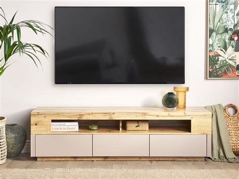 tv möbel heller holzfarbton beige 160 x 40 x 45 cm antonio beliani ch