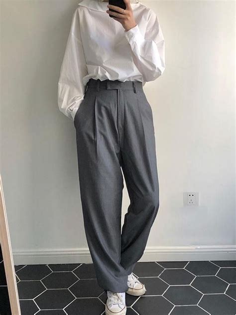 comfortable loose grey empire suit pants en 2020 estilos de ropa