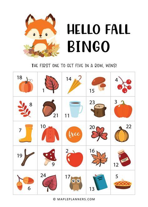 fall bingo printables