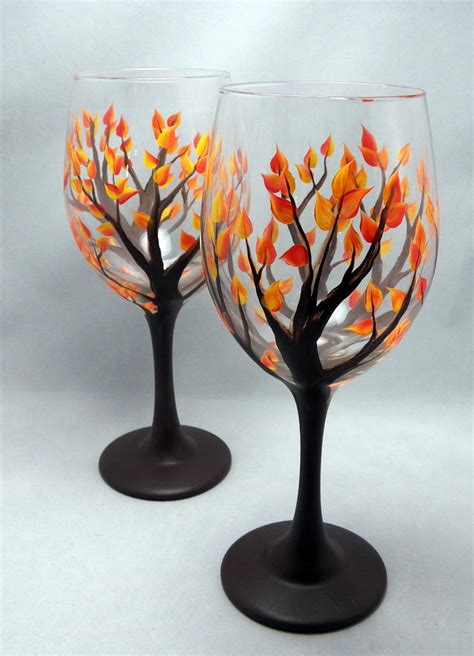 Hand Painted Fall Leaf Wine Glass 20oz By Elegantlyhaunted