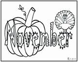 November Coloring Pages Months Kids Printables Activities Pumpkin Fall Autumn Book Turkey Year Getdrawings Seasons Themed Print Educational sketch template