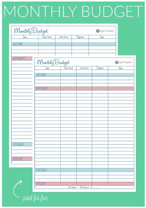 printable monthly budget forms printable forms