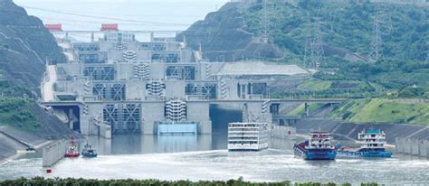 Ships Pass Through The Five Tier Locks At The Three Gorges Dam Feng