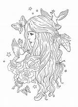 Tumblr Coloring Pages Lady Girl Printable Hair Face Long Drawing Flowers sketch template